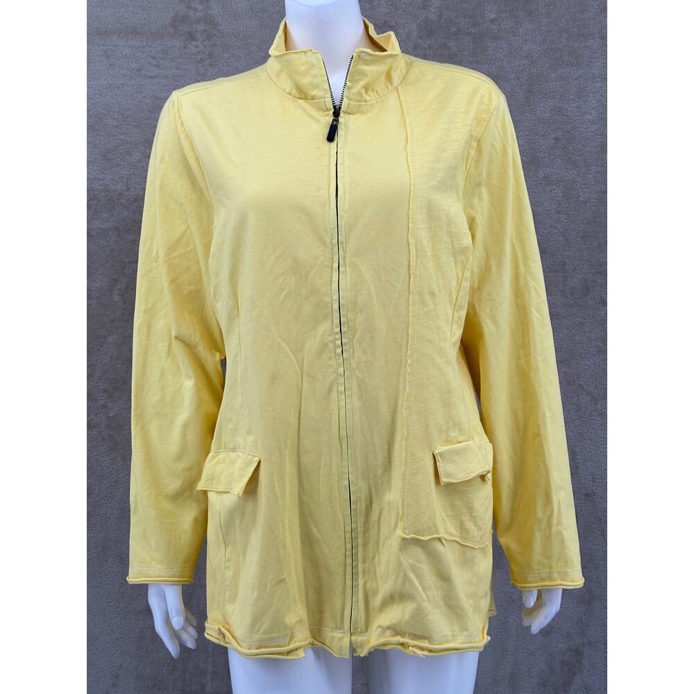 Habitat Jacket Womens XL Butter Yellow Full Zip Cotton‎ Stretch Lagenlook Boho